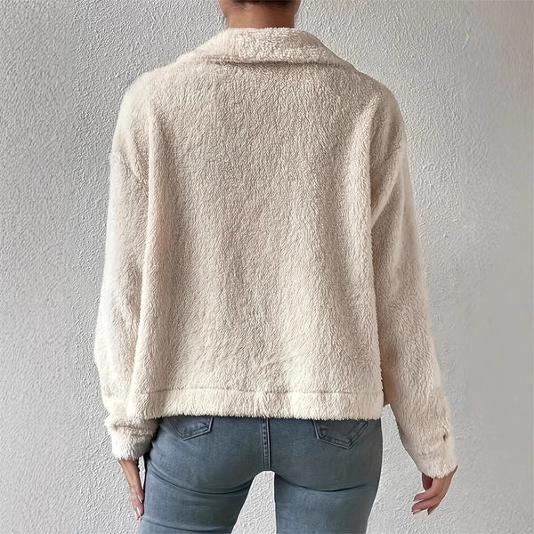 Chic White Velvet Lapel Woolen Coat - Japanese Korean Style, Polyester Fiber - S to XL Sizes - Casual Fashion Statement