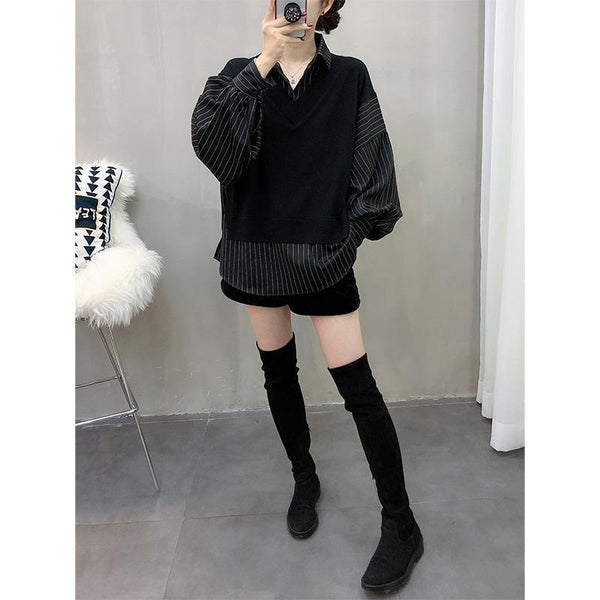 Sophisticated Patchwork Two-Piece Style Shirt in Cotton - Women's Fashion
