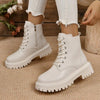 British-Styled Plush-Lined Women's Martin Boots - Square Heel Black. Cozy short plush lining, stylish PU material, side zipper.