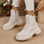 British-Styled Plush-Lined Women's Martin Boots - Square Heel Black. Cozy short plush lining, stylish PU material, side zipper.