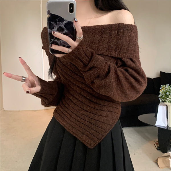 Cozy Off-Shoulder Women's Sweater in 4 Colors - Winter Fashion Casual Wear, Long Sleeve Polyester Pullover for Women