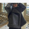 Women's Faux Fur Belted Jacket with PU Leather Trim, Loose Fit, Winter Wear, Elegant Design