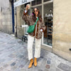 Leopard Print Women's Coat in White & Brown - Trendy Street Fashion Piece