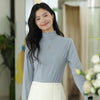 Chic Mid-Collar Women's Casual Sweater in Brown - Layering Outfit, Slim Fit, Micro Elasticity, Free Size - Front View