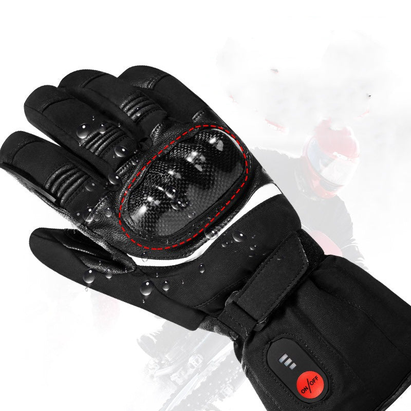 Electric Heating Thickened Leather Motorcycle Riding Gloves