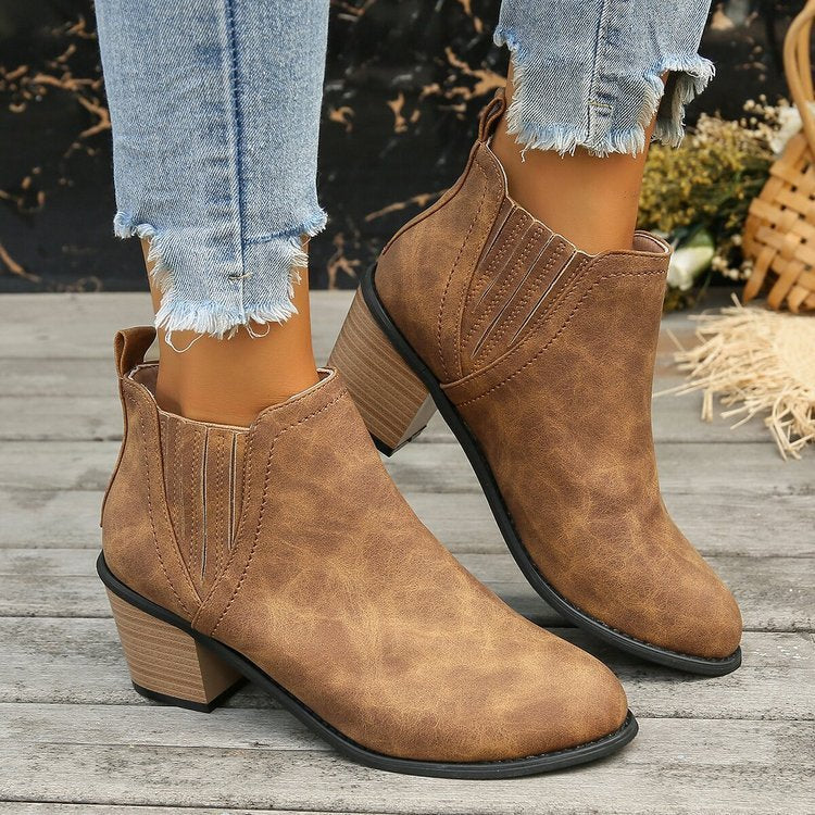 European And American Plus Size Pointed Chunky Heel Martin Boots Women