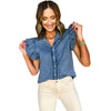 Chic Single-Row Buckle Shirt in Solid Color | Short Sleeve Top for Women, Casual Cotton Stylish Wear, Multiple Colors Available