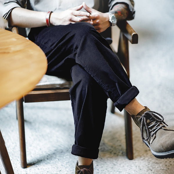 Classic Men's Corduroy Pants in Navy Blue and Khaki - American Casual Style