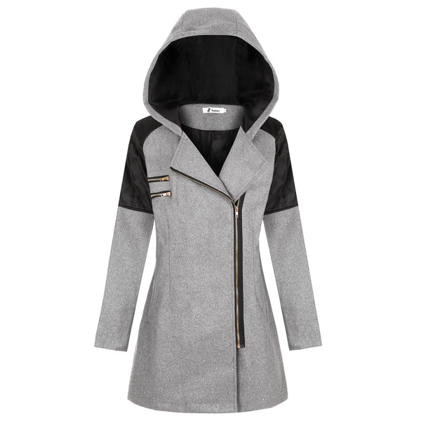 Warm Mid-Length Thermal Trench Coat with Oblique Zipper in Dark Gray. Slim Fit Woolen Coat for Men's Winter Fashion.