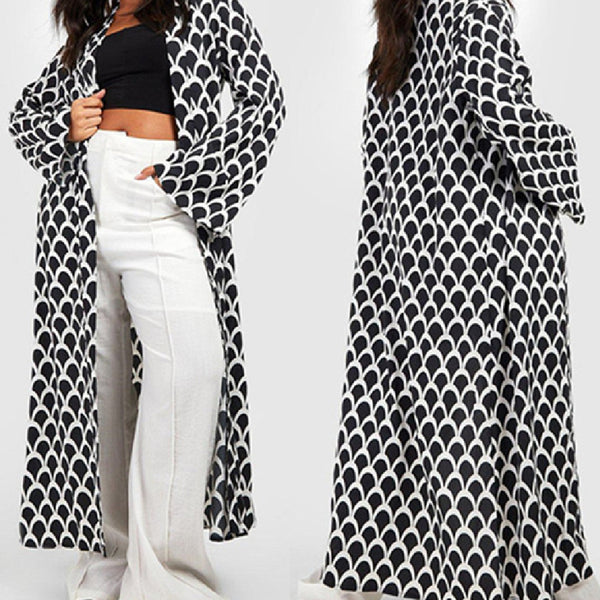Stylish Geometric Design Long Coat Pajamas - Polyester Fiber Blend - Multiple Patterns - XXS-XXXL Sizes - Four Seasons Cardigan