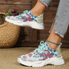 Lightweight Floral Printed Flyknit Running Shoes with Rubber Sole - Vibrant colors, breathable mesh, flat heel. Ideal for sprinting & summer sports.