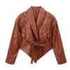 Chic Faux Leather Women's Jacket in Retro Style, Multiple Colors, 3D Pattern, Medium Thickness
