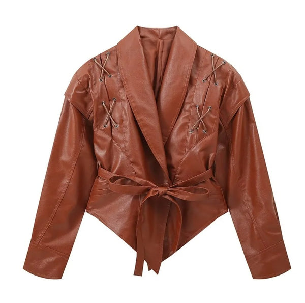 Chic Faux Leather Women's Jacket in Retro Style, Multiple Colors, 3D Pattern, Medium Thickness
