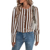 Elegant Brown Striped V-Neck Cardigan for Women - Warm, Chic, and Comfortable Stripe Pattern, Long Sleeve, Polyester Material
