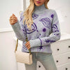 Chic Turtleneck Jacquard Pullover Sweater in Light Gray - Women's Winter Fashion