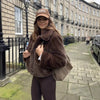 Trendy Women's Faux Fur Jacket in Rich Brown, Long Sleeves, Chic 3D Detail