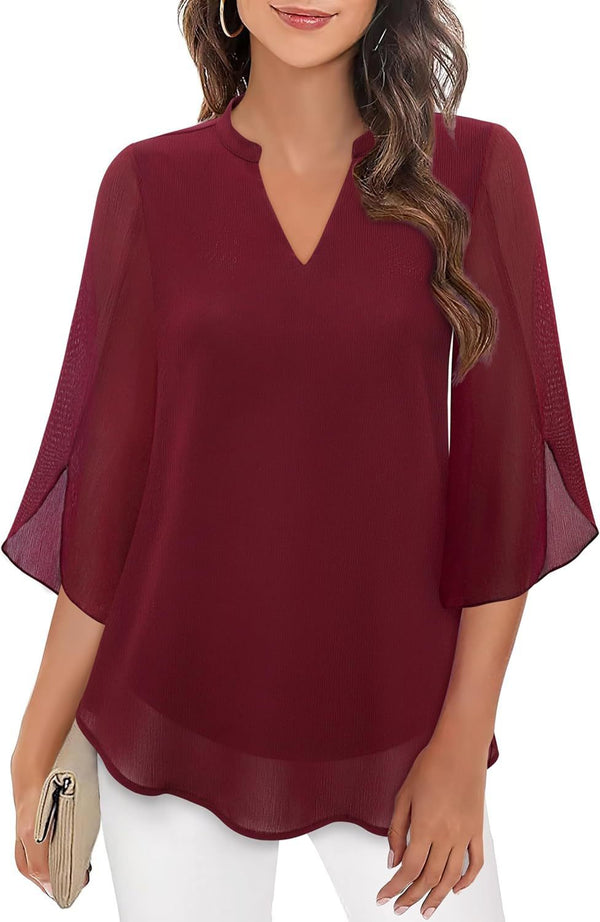 Radiant Petal-Sleeve Chiffon Top | Vibrant 3D Pattern | Women's Fashion in Multiple Colors | Loose Fit V-Neck - S to XXL Sizes Available