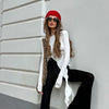 Chic White Knitted T-Shirt for Women - Round Neck, Long Sleeve, Comfort Fit - Casual and Formal Wear - Wrinkle-Resistant - Lightweight