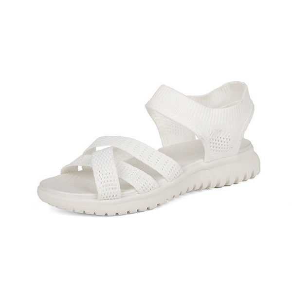 Women's Casual Flat Roman Sandals in White - Breathable Mesh Lining & Rubber Sole