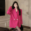 Elegant Retro-Style Rose Red Ladies Suit Jacket - Slim Fit, High-Quality Polyester, Classic Solid Color Pattern