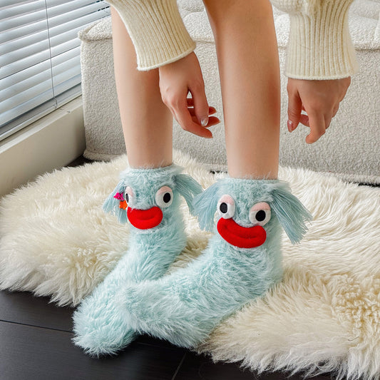 Funny Plush Mid-calf Length Thermal Room Socks