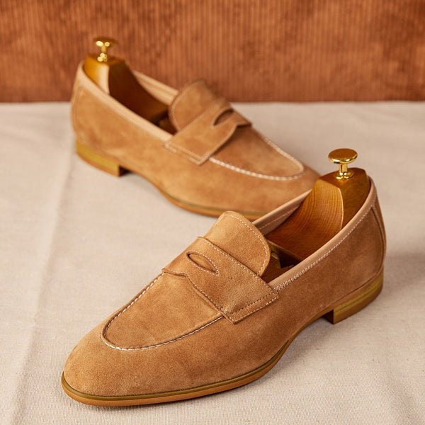Comfy Rich Brown Suede Slip-On Shoes with Square Toe & Thick Bottom Heels