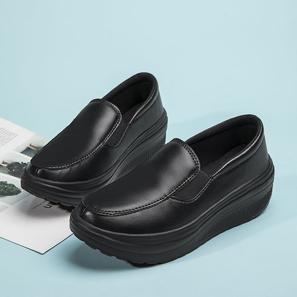 Chic Women's Wedge Platform Shoes in Black - Fashionable all-season footwear with comfort and style.