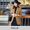 Chic Spring/Autumn Slim-Fit Women's Suit Jacket in Black, Caramel, or Brown - Professional and Casual Elegant Wear - Sizes S-XXXXL - Solid Color - Handy Pockets