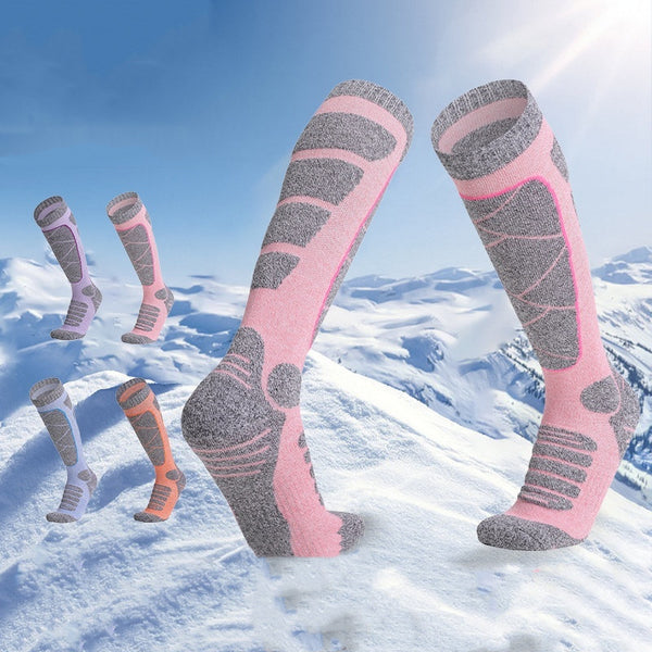 Warm Winter Sports Socks in Purple - High-Cylinder Women's Ski Socks for Outdoor Activities. Non-Slip, Antibacterial, Cotton Blend.
