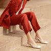 Square Toe Leather Heels in Beige - French Baotou Style for Women