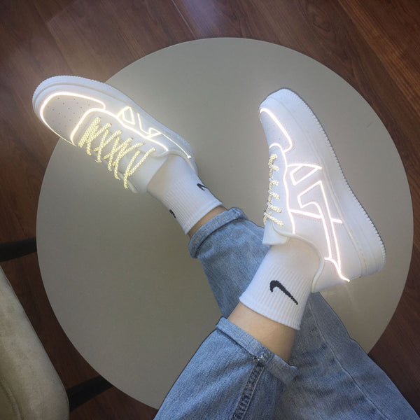 Unisex Reflective White Sneakers with Synthetic Leather, Low-Top Design, and Durable TPR Sole - Stylish, Comfortable, and Size-Inclusive.