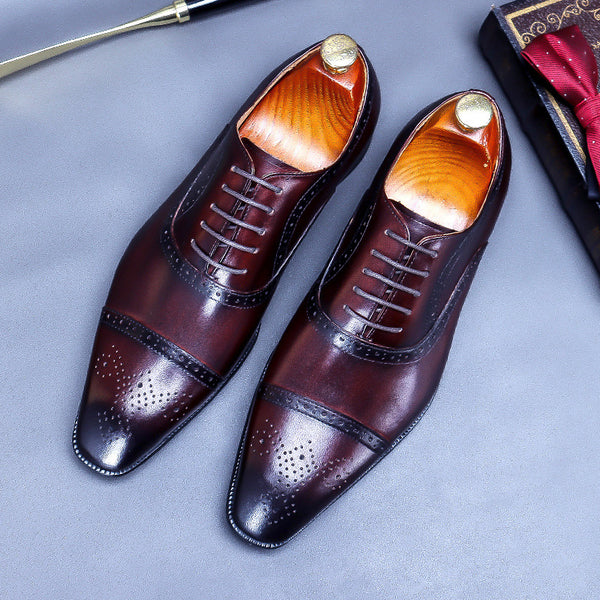 Elegant Men's Pointed-Toe Leather Dress Shoes in Black, Brown, or Coffee - Formal Footwear for Men