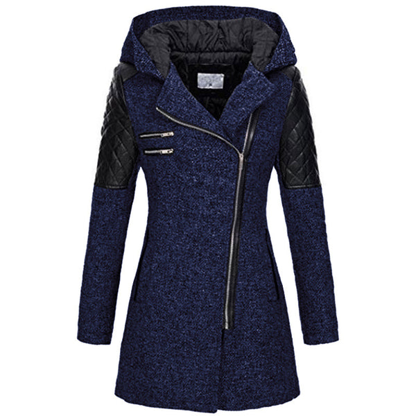 Warm Mid-Length Thermal Trench Coat with Oblique Zipper in Dark Gray, Light Gray, Dark Blue, Wine Red, and Black, Slim Fit, Wool Blend.