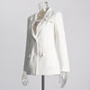 Chic Patchwork Slim-Fit White Jacket for Women, Drawstring Style, Sizes S-XL