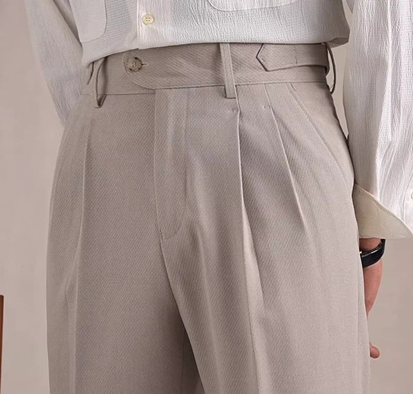 Versatile Straight Wool-Blend Suit Pants in Khaki - Men's Loose Fit Trousers