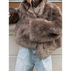 Chic Brown Plush Fur Coat - Casual & Warm Winter Style