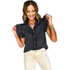 Chic Single-Row Buckle Shirt in Solid Color - Women's Casual Cotton Top with Short Sleeves - Stylish Fashion Choice for Any Occasion