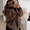 Women's Plush Polyester Coat in Deep Brown | Long Sleeve, Warm Winter Jacket | Japanese & Korean Style, Casual Chic | Sizes S to L