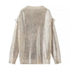Fashion-forward Bronzing Round Neck Women's Sweater in Dazzling Beige Gold - Stylish winter pullover for women