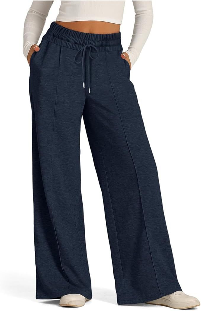 Women's Solid Color Casual Wide Leg Drawstring Elastic Waist Sweatpants