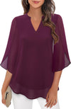 Radiant Petal-Sleeve Chiffon Top in Royal Blue for Women, Loose Fit V-neck Blouse with 3D Effect, S-XXL Sizes
