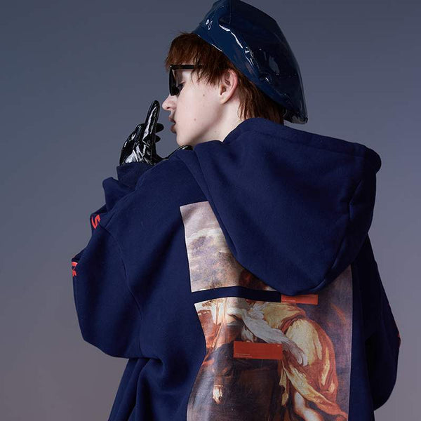 Stylish Retro Shark Print Hip Hop Hoodie in Blue and Khaki, High-Quality Cotton Sweatshirt for All Seasons - Unisex M-XXL.