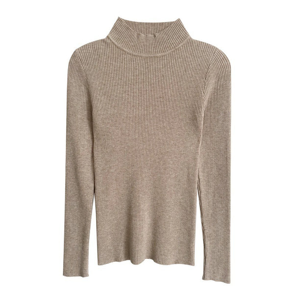 Cozy Women's Turtleneck Wool Pullover, Long Sleeve Base Shirt - Knitted Fabric, Winter Wear Fashion Top