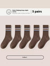 Breathable Cotton Sports Socks for Men in Plus Size, Striped Design, Mid-Calf Length, Pack of 5