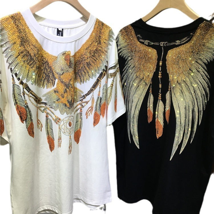 Rhinestone Loose Double-sided Eagle Short Sleeve