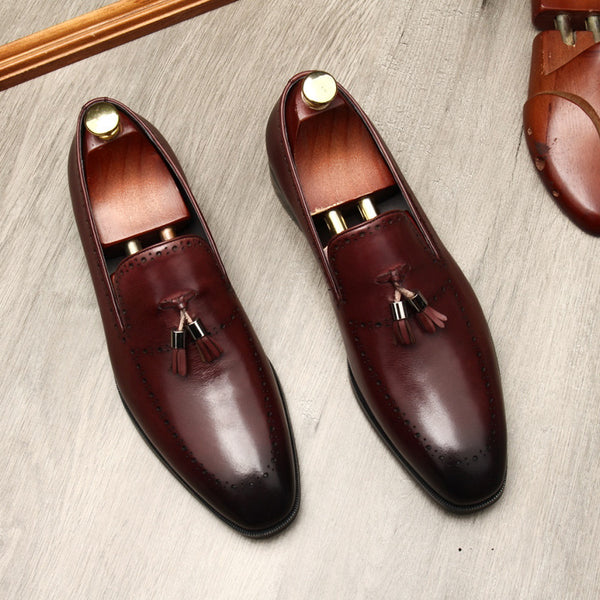Elegant Cowhide Leather Shoes - Black or Wine Red, Business, Wedding, Wear-Resistant, Men's Round Toe Footwear - Sizes 37-45 - Stylish & Durable