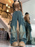 Vintage Star Design High-Waist Slim-Fit Jeans in Dark Blue Distressed Style