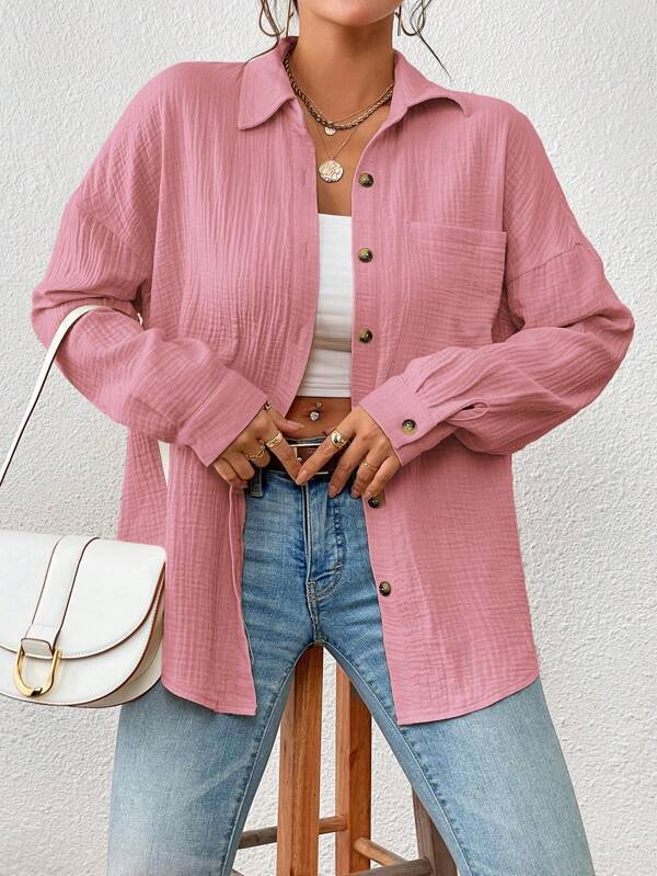 Women's Comfortable Cotton Autumn Blouse with Drop Shoulders