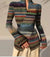 Chic Striped Pullover Top with Stand Collar & Cross Hem, Slim Fit Style & Button Detail