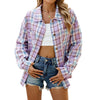 Trendy Striped & Plaid Shirt Coat in Bold Tones, High-Quality Cotton, Long Sleeve - Versatile Fashion with Asian Sizing.